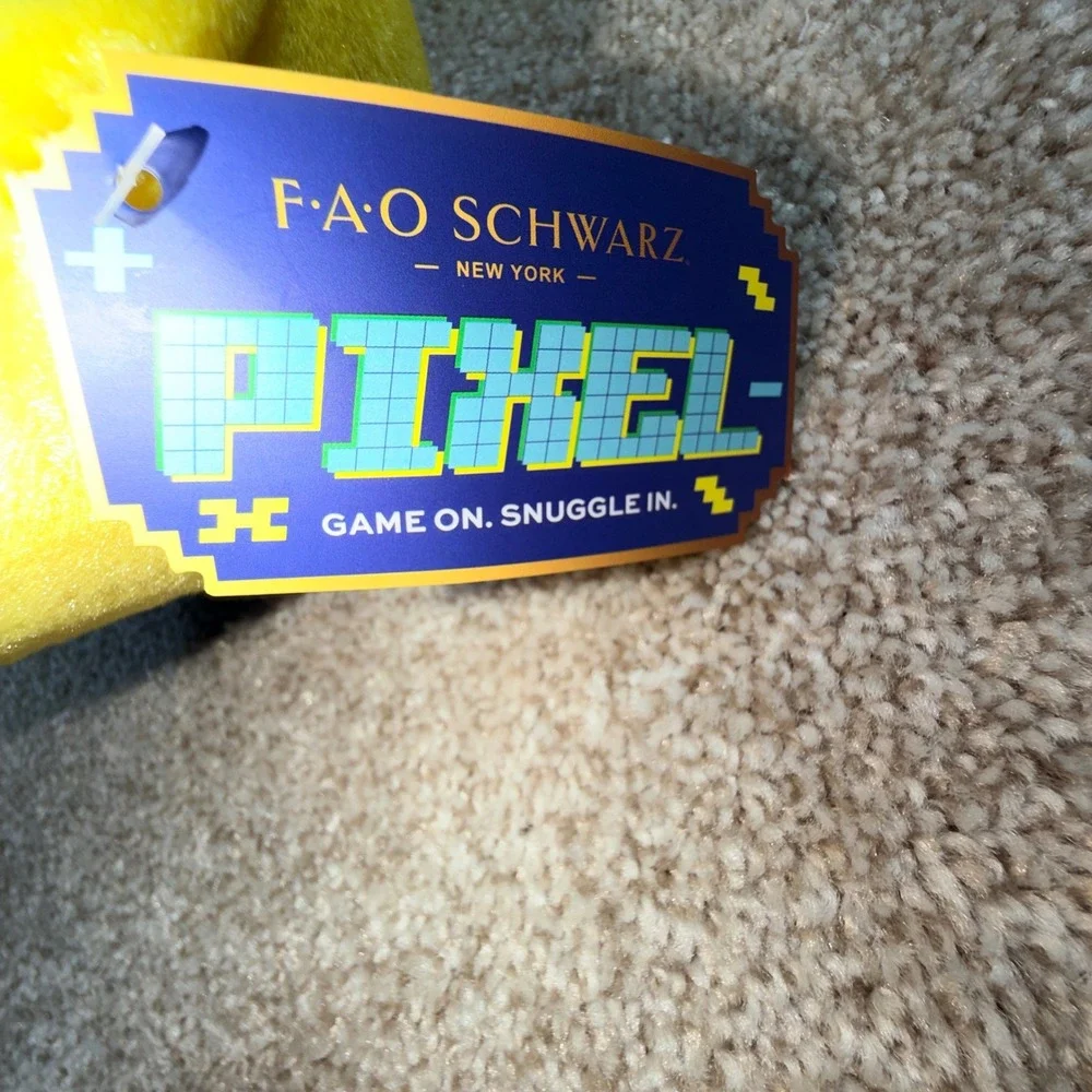 FAO Schwarz Pixel Game Over‎ Plush Pillow Retro 8-Bit Gaming Decor Blue Yellow